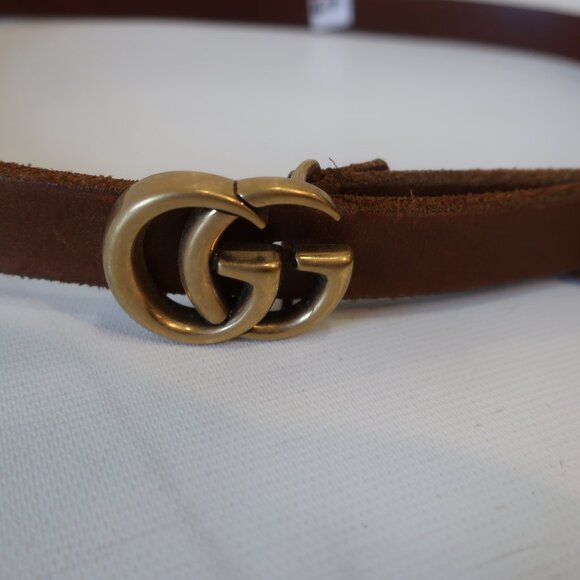 Authentic Gucci Brown Gold-Toned Interlocked GG Logo Buckle Pinhole Belt 80/32 - Picture 4 of 11